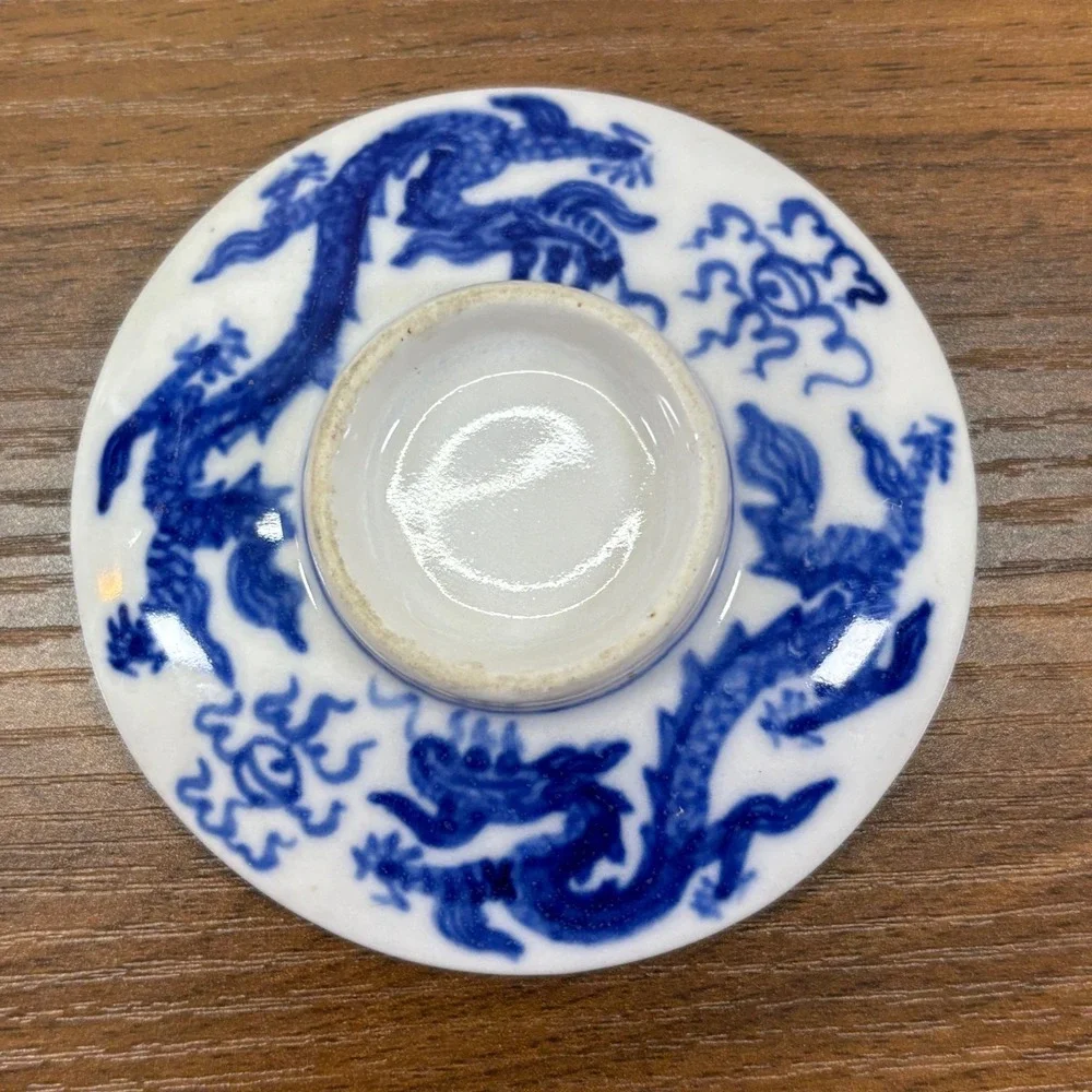 Vintage Chinese Blue Porcelain Dragon Bowl Cobalt‎ Blue with Base 3.5